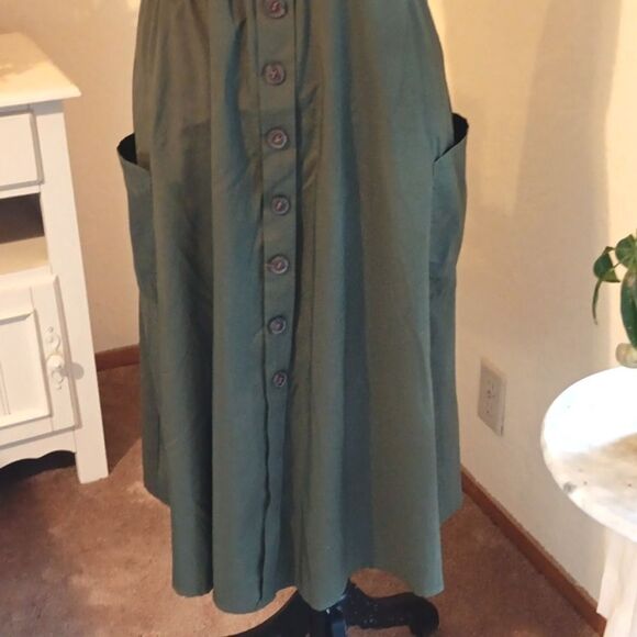 Olive Green Midi Slip Dress with Elastic Ruched Back. Coastal Cowgirl, Akubi - Picture 4 of 14